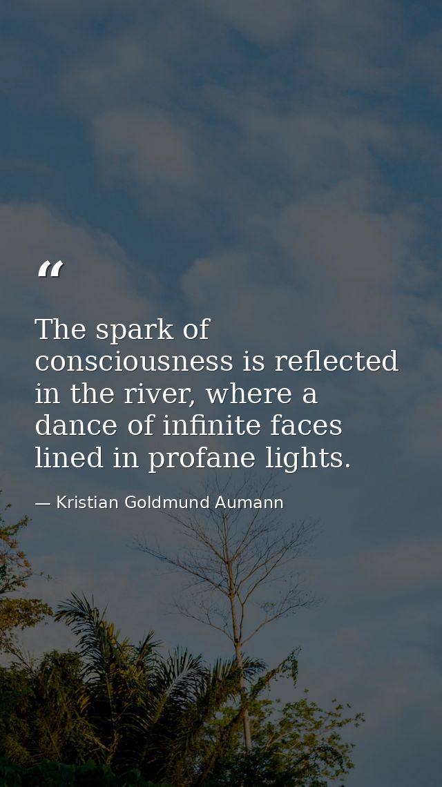 The spark of consciousness is reflected in the river, where a dance of infinite faces lined in profane lights. — Kristian Goldmund Aumann