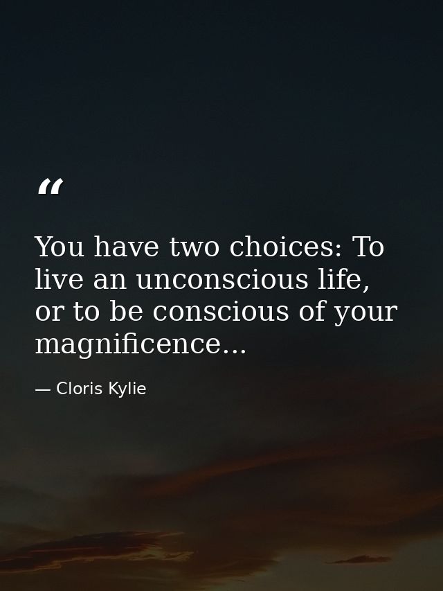 You have two choices: To live an unconscious life, or to be conscious of your magnificence... — Cloris Kylie