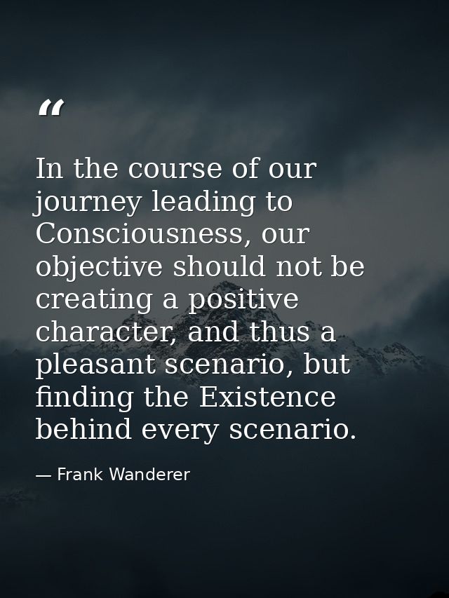 In the course of our journey leading to Consciousness, our objective should not be creating a positive character, and th — Frank Wanderer