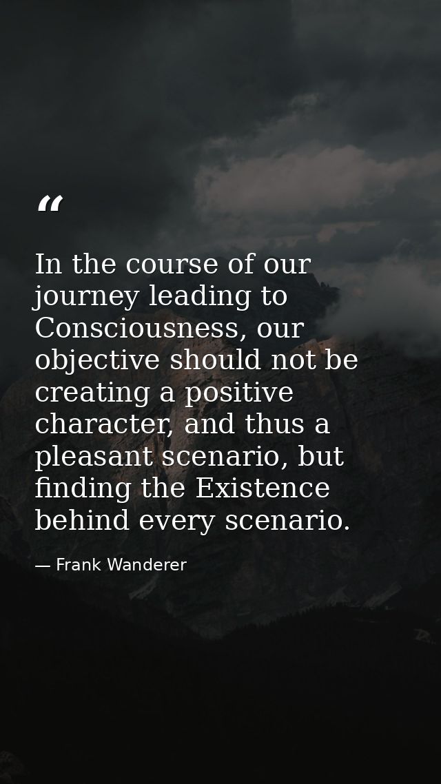 In the course of our journey leading to Consciousness, our objective should not be creating a positive character, and th — Frank Wanderer