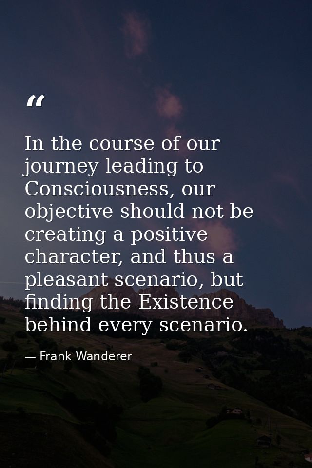 In the course of our journey leading to Consciousness, our objective should not be creating a positive character, and th — Frank Wanderer