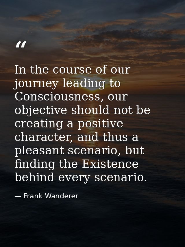 In the course of our journey leading to Consciousness, our objective should not be creating a positive character, and th — Frank Wanderer