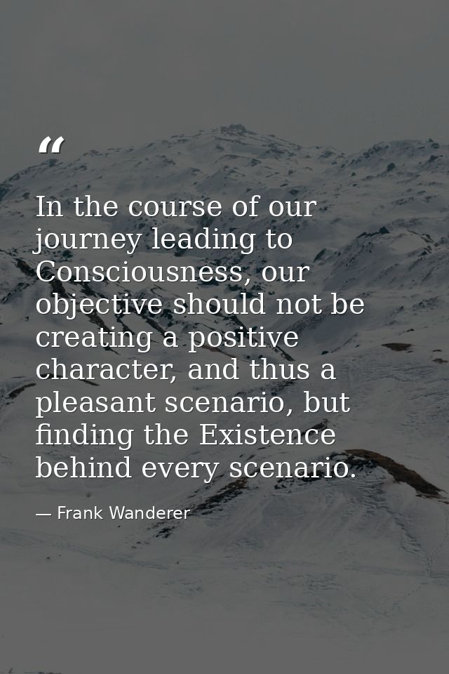 In the course of our journey leading to Consciousness, our objective should not be creating a positive character, and th — Frank Wanderer