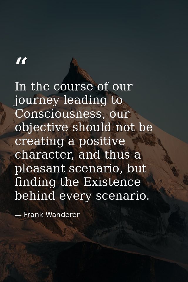 In the course of our journey leading to Consciousness, our objective should not be creating a positive character, and th — Frank Wanderer
