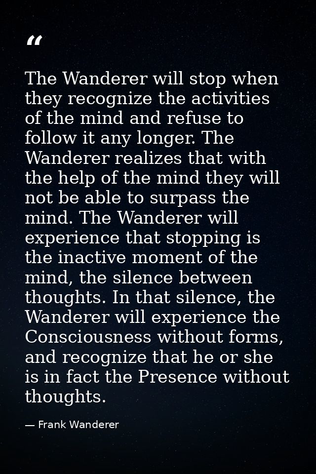 The Wanderer will stop when they recognize the activities of the mind and refuse to follow it any longer. The Wanderer r — Frank Wanderer