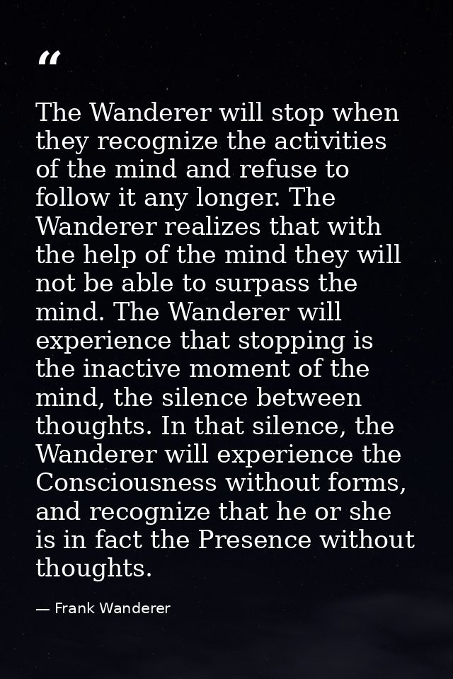 The Wanderer will stop when they recognize the activities of the mind and refuse to follow it any longer. The Wanderer r — Frank Wanderer
