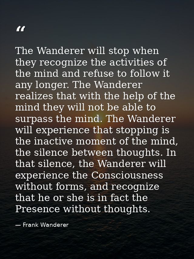 The Wanderer will stop when they recognize the activities of the mind and refuse to follow it any longer. The Wanderer r — Frank Wanderer