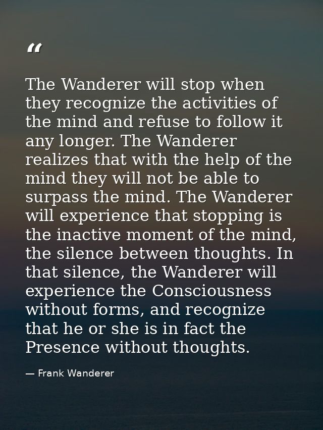 The Wanderer will stop when they recognize the activities of the mind and refuse to follow it any longer. The Wanderer r — Frank Wanderer