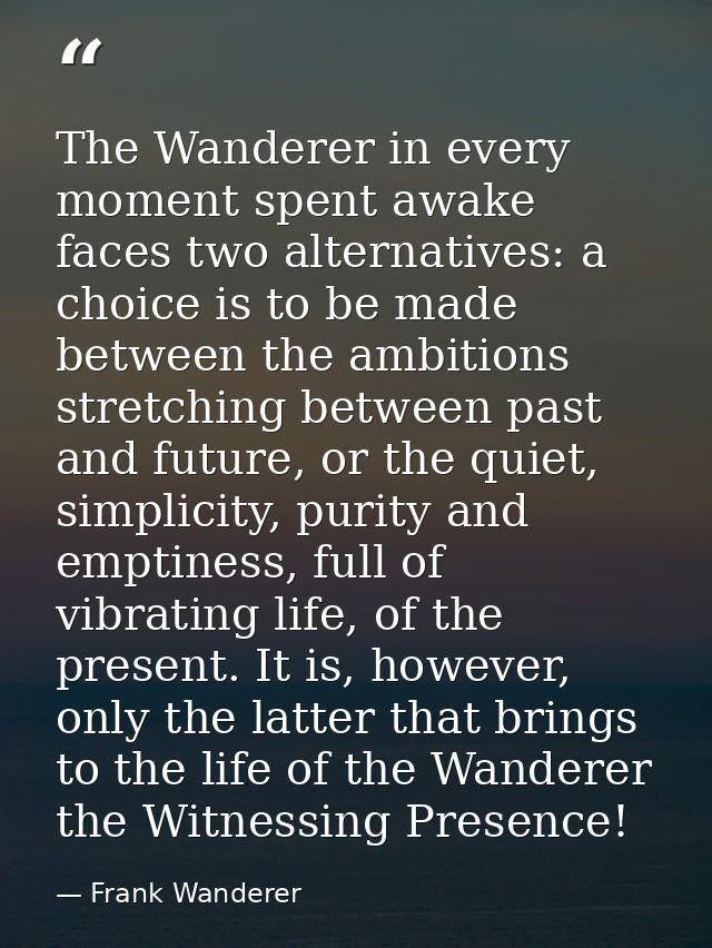 The Wanderer in every moment spent awake faces two alternatives: a choice is to be made between the ambitions stretching — Frank Wanderer