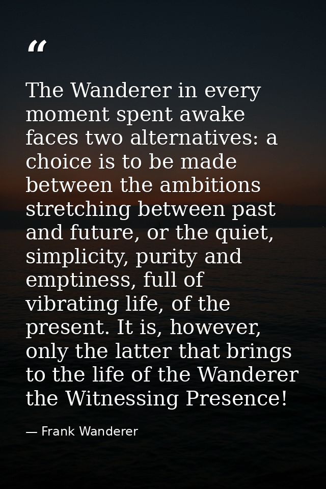The Wanderer in every moment spent awake faces two alternatives: a choice is to be made between the ambitions stretching — Frank Wanderer