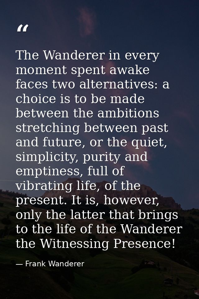 The Wanderer in every moment spent awake faces two alternatives: a choice is to be made between the ambitions stretching — Frank Wanderer