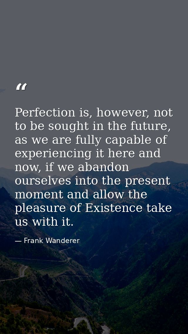 Perfection is, however, not to be sought in the future, as we are fully capable of experiencing it here and now, if we a — Frank Wanderer