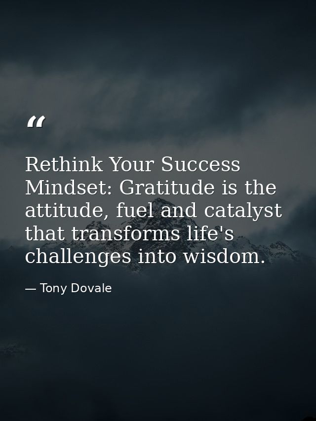 Rethink Your Success Mindset: Gratitude is the attitude, fuel and catalyst that transforms life's challenges into wisdom — Tony Dovale
