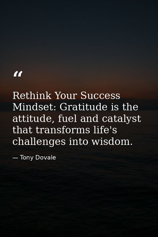 Rethink Your Success Mindset: Gratitude is the attitude, fuel and catalyst that transforms life's challenges into wisdom — Tony Dovale