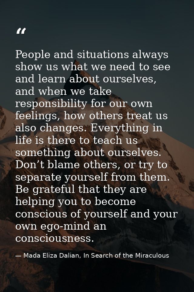 People and situations always show us what we need to see and learn about ourselves, and when we take responsibility for  — Mada Eliza Dalian, In Search of the Miraculous