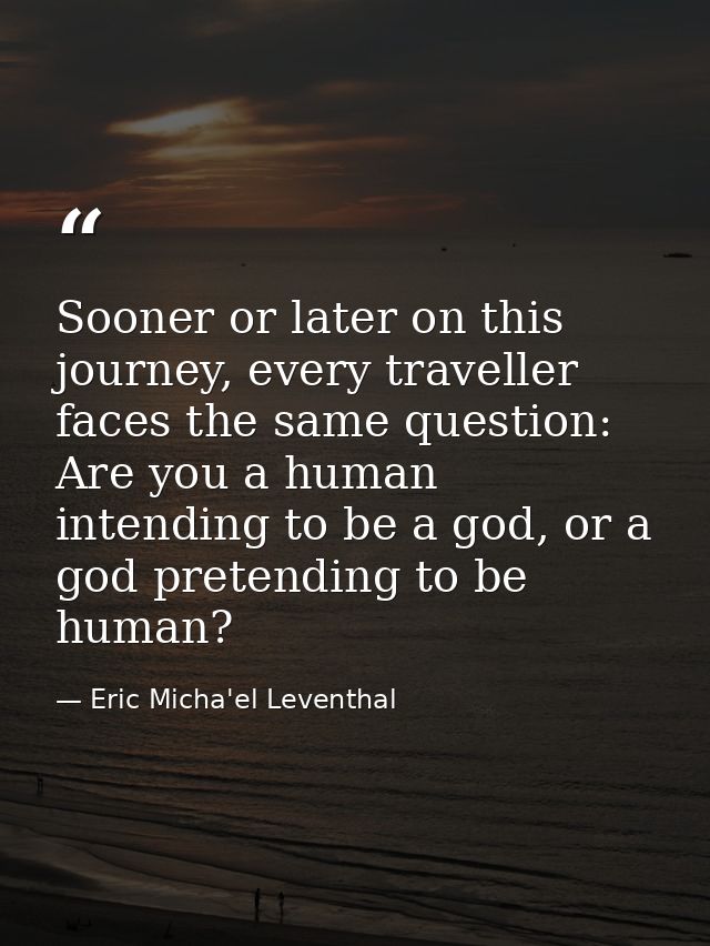 Sooner or later on this journey, every traveller faces the same question: Are you a human intending to be a god, or a go — Eric Micha'el Leventhal