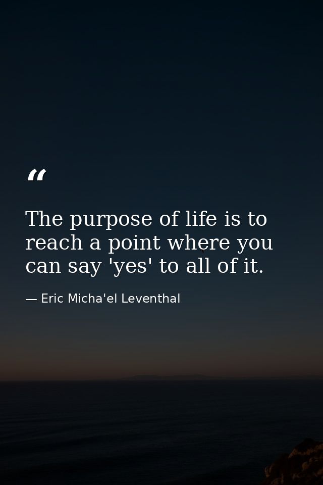 The purpose of life is to reach a point where you can say 'yes' to all of it. — Eric Micha'el Leventhal