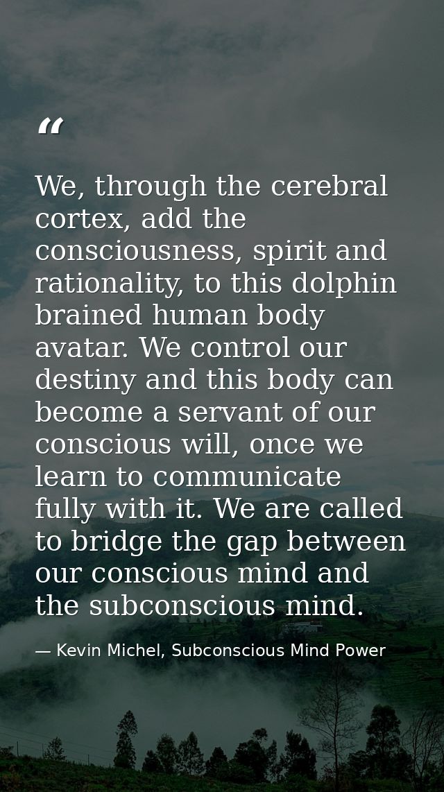 We, through the cerebral cortex, add the consciousness, spirit and rationality, to this dolphin brained human body avata — Kevin Michel, Subconscious Mind Power