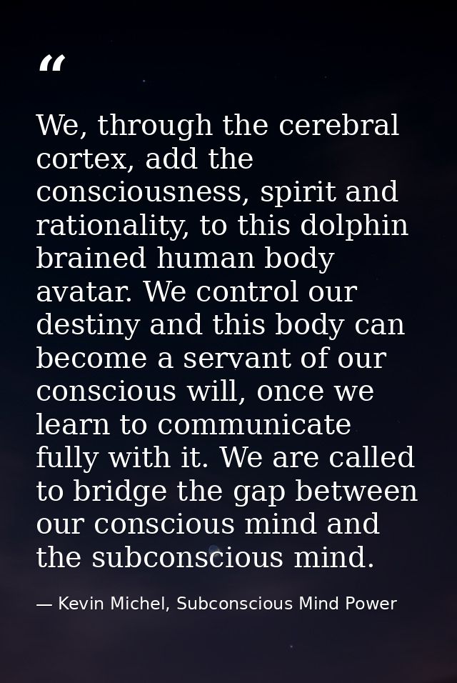 We, through the cerebral cortex, add the consciousness, spirit and rationality, to this dolphin brained human body avata — Kevin Michel, Subconscious Mind Power