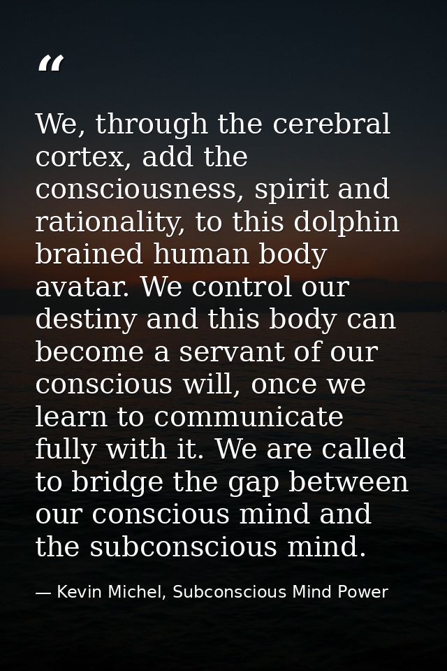 We, through the cerebral cortex, add the consciousness, spirit and rationality, to this dolphin brained human body avata — Kevin Michel, Subconscious Mind Power