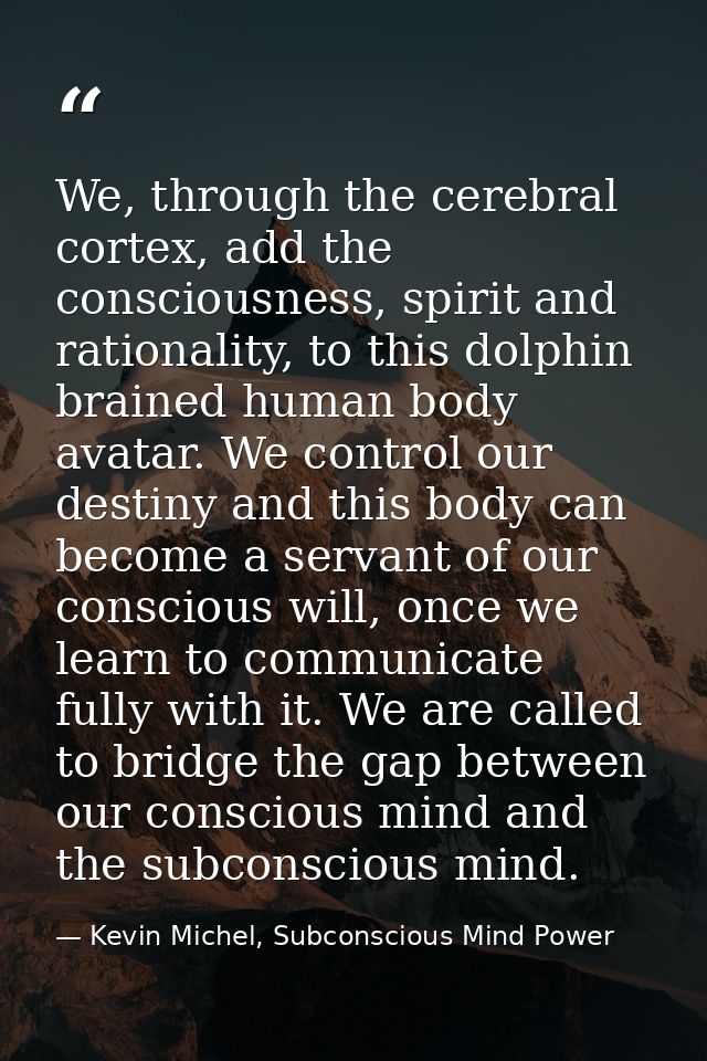 We, through the cerebral cortex, add the consciousness, spirit and rationality, to this dolphin brained human body avata — Kevin Michel, Subconscious Mind Power