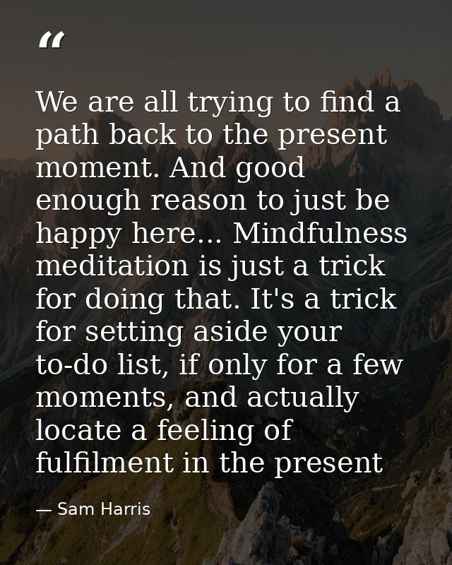 We are all trying to find a path back to the present moment. And good enough reason to just be happy here... Mindfulness — Sam Harris