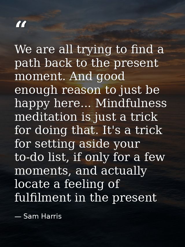 We are all trying to find a path back to the present moment. And good enough reason to just be happy here... Mindfulness — Sam Harris