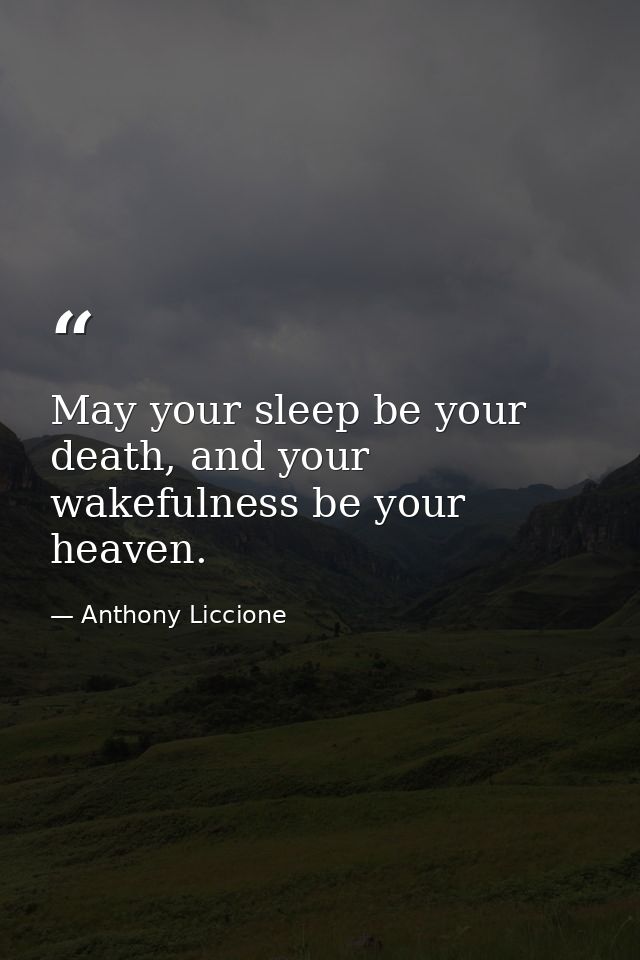 May your sleep be your death, and your wakefulness be your heaven. — Anthony Liccione