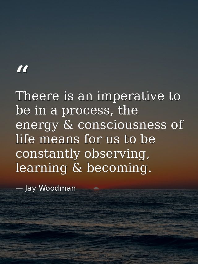 Theere is an imperative to be in a process, the energy & consciousness of life means for us to be constantly observing,  — Jay Woodman