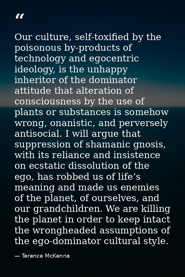 Our culture, self-toxified by the poisonous by-products of technology and egocentric ideology, is the unhappy inheritor  — Terence McKenna