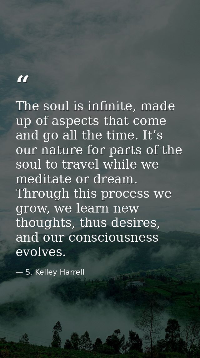 The soul is infinite, made up of aspects that come and go all the time. It’s our nature for parts of the soul to travel  — S. Kelley Harrell