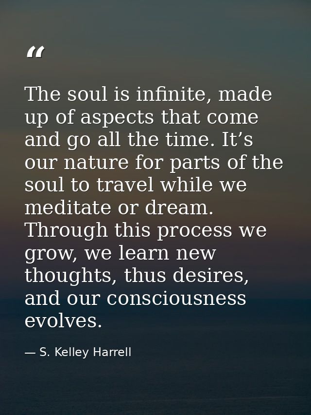 The soul is infinite, made up of aspects that come and go all the time. It’s our nature for parts of the soul to travel  — S. Kelley Harrell