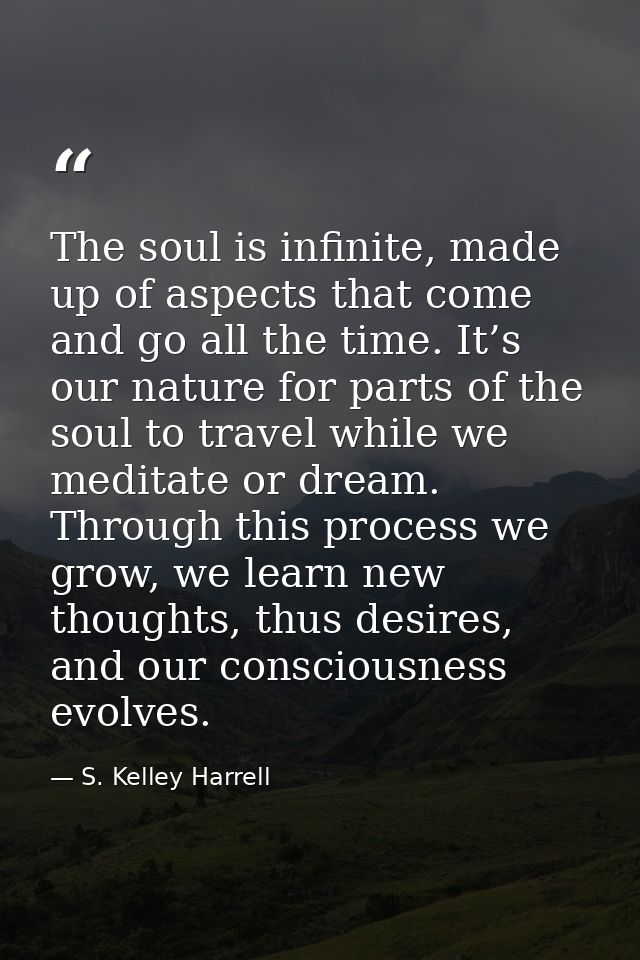 The soul is infinite, made up of aspects that come and go all the time. It’s our nature for parts of the soul to travel  — S. Kelley Harrell