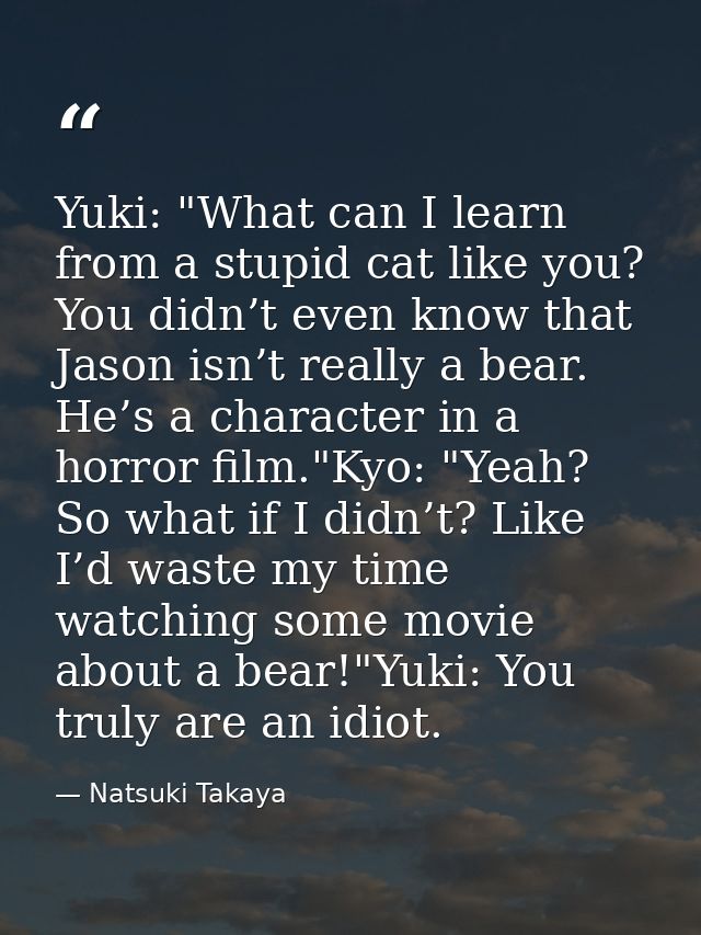 Yuki: "What can I learn from a stupid cat like you? You didn’t even know that Jason isn’t really a bear. He’s a characte — Natsuki Takaya