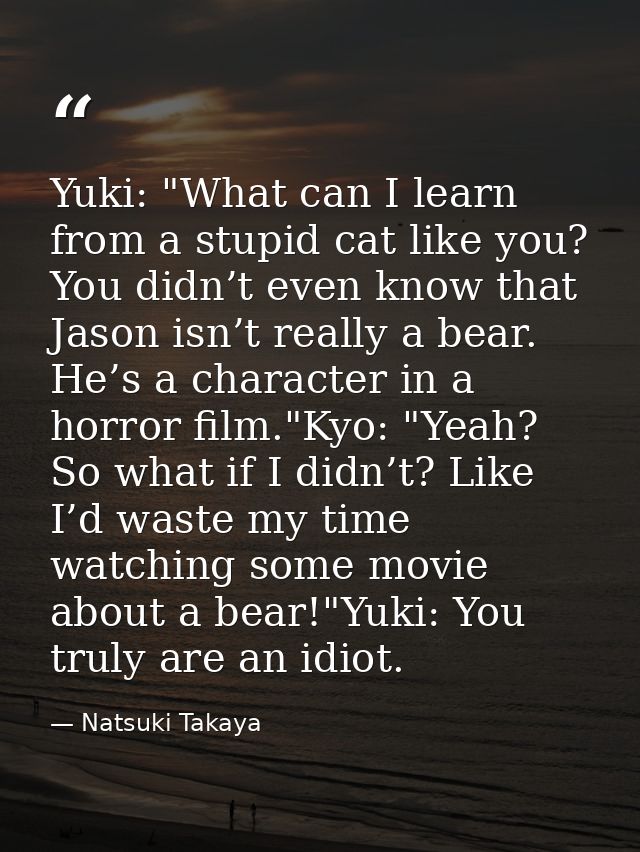 Yuki: "What can I learn from a stupid cat like you? You didn’t even know that Jason isn’t really a bear. He’s a characte — Natsuki Takaya