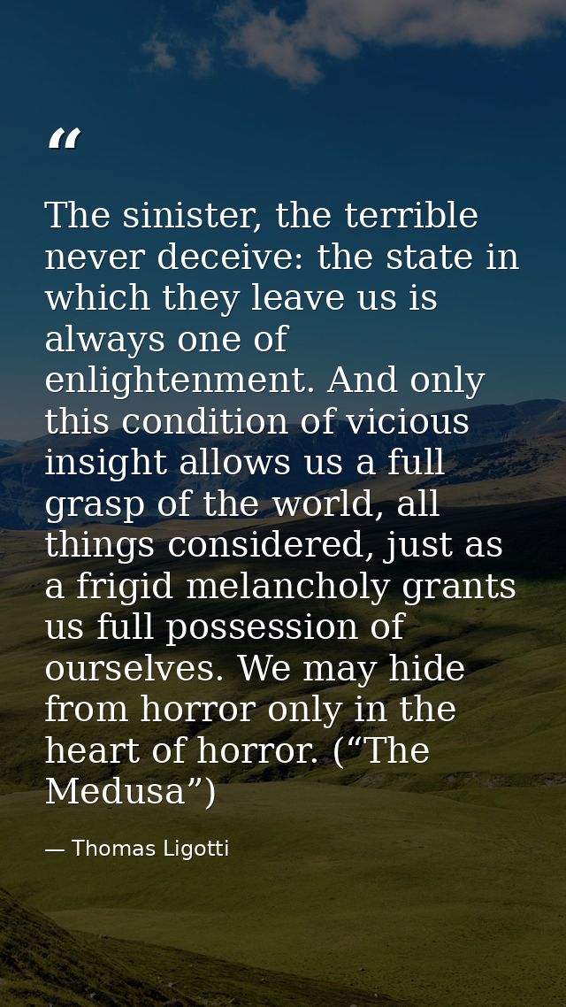 The sinister, the terrible never deceive: the state in which they leave us is always one of enlightenment. And only this — Thomas Ligotti