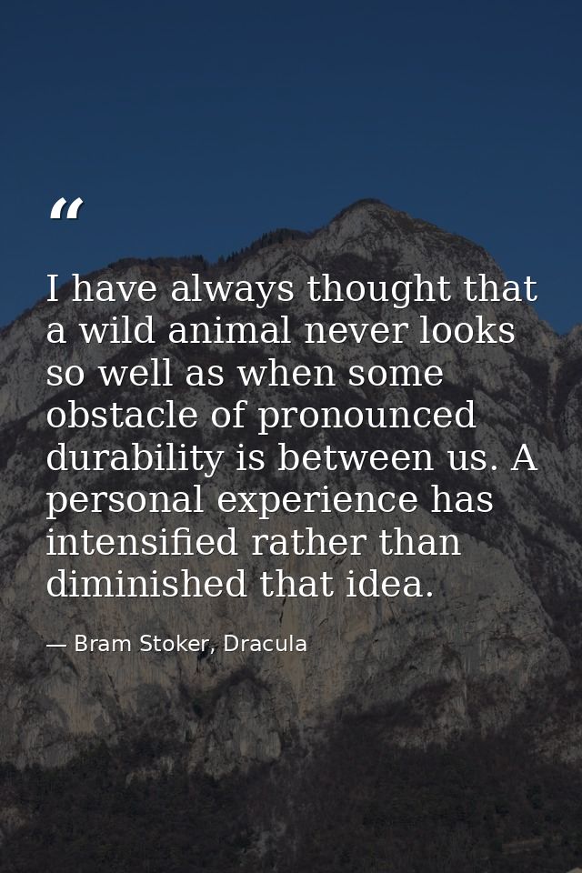 I have always thought that a wild animal never looks so well as when some obstacle of pronounced durability is between u — Bram Stoker, Dracula