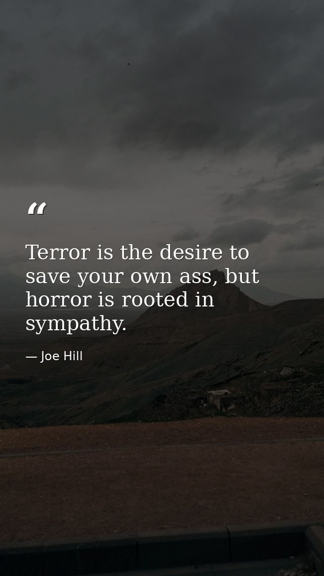 Terror is the desire to save your own ass, but horror is rooted in sympathy. — Joe Hill