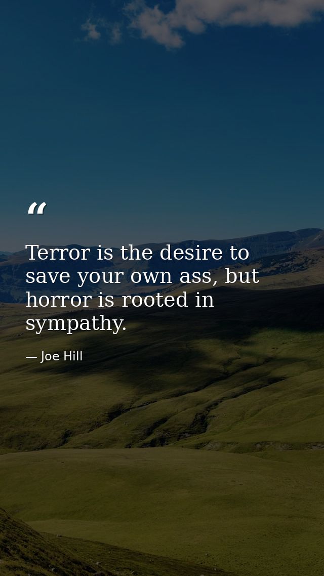Terror is the desire to save your own ass, but horror is rooted in sympathy. — Joe Hill
