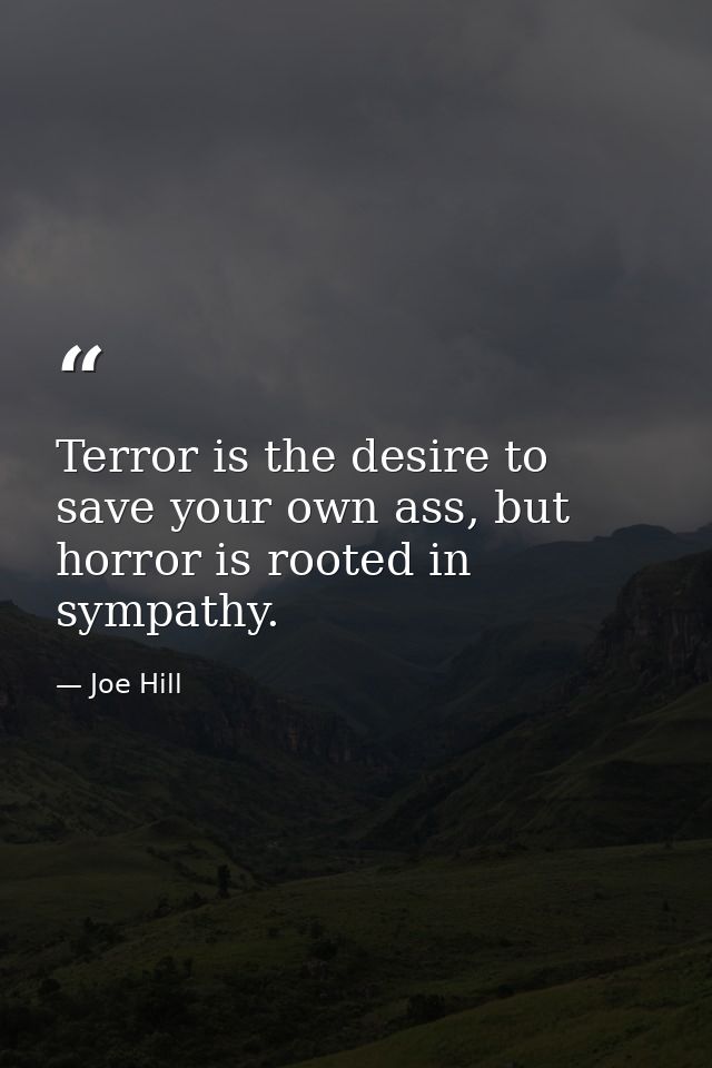 Terror is the desire to save your own ass, but horror is rooted in sympathy. — Joe Hill