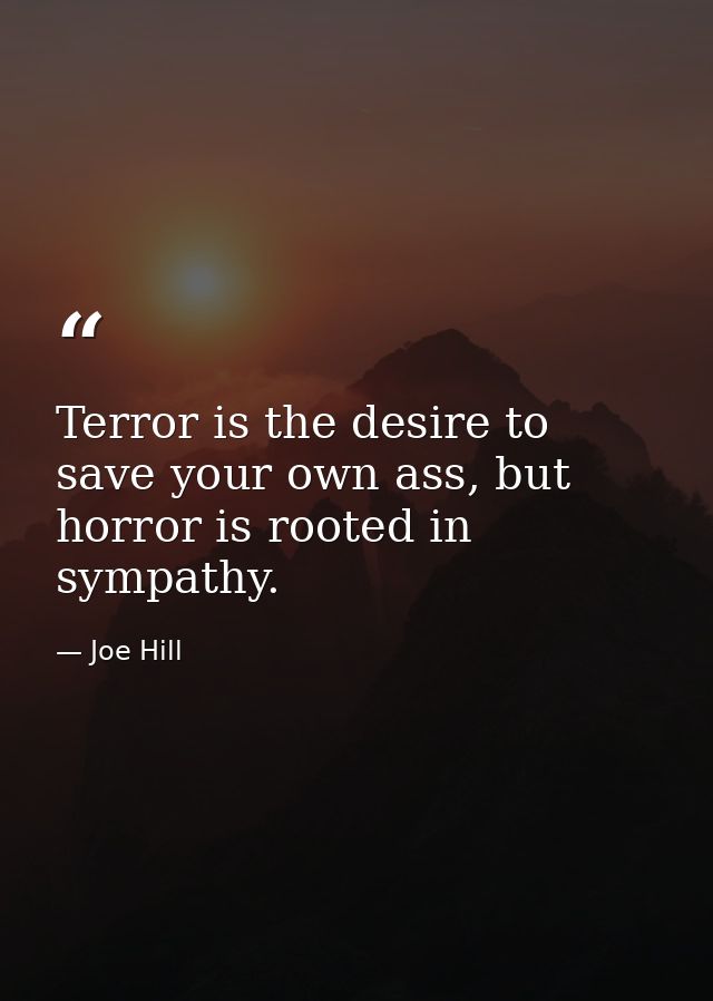 Terror is the desire to save your own ass, but horror is rooted in sympathy. — Joe Hill