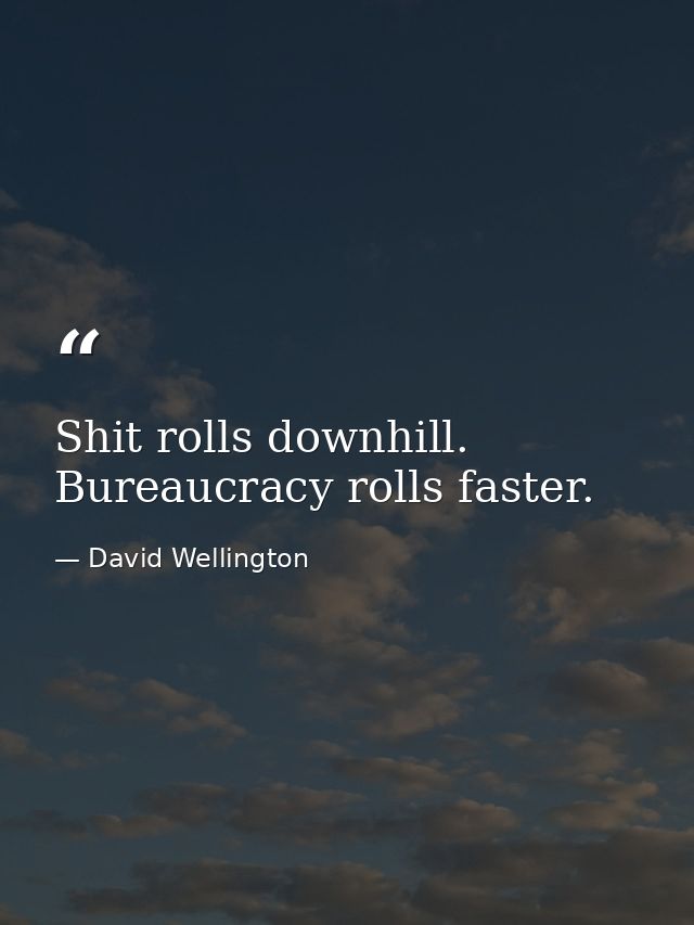 Shit rolls downhill. Bureaucracy rolls faster. — David Wellington