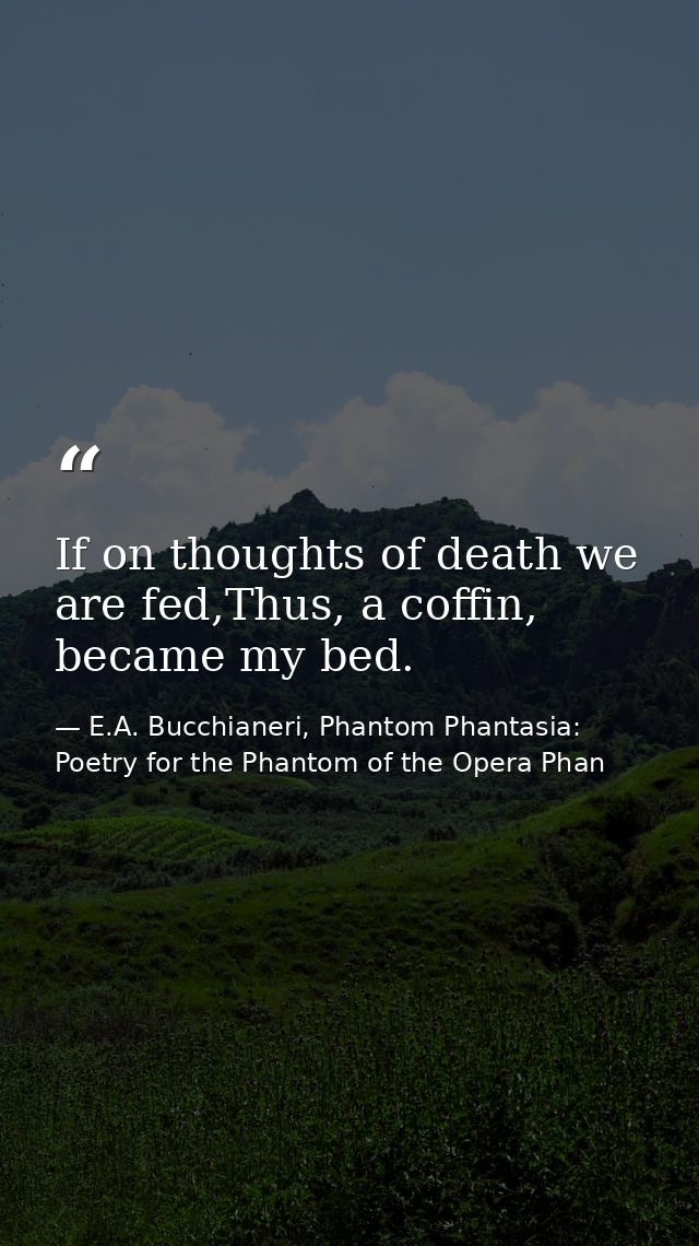 If on thoughts of death we are fed,Thus, a coffin, became my bed. — E.A. Bucchianeri, Phantom Phantasia: Poetry for the Phantom of the Opera Phan