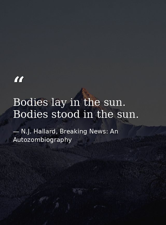 Bodies lay in the sun. Bodies stood in the sun. — N.J. Hallard, Breaking News: An Autozombiography