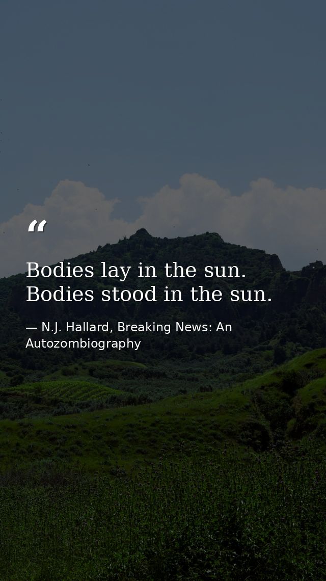 Bodies lay in the sun. Bodies stood in the sun. — N.J. Hallard, Breaking News: An Autozombiography
