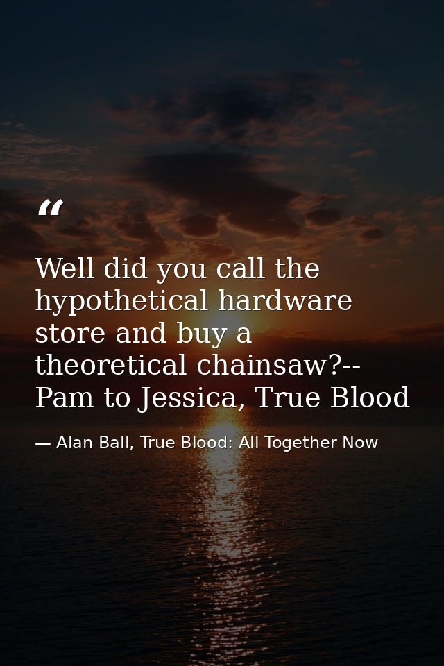 Well did you call the hypothetical hardware store and buy a theoretical chainsaw?-- Pam to Jessica, True Blood — Alan Ball, True Blood: All Together Now