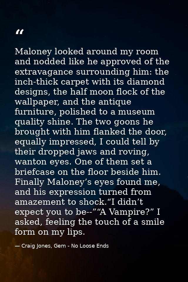 Maloney looked around my room and nodded like he approved of the extravagance surrounding him: the inch-thick carpet wit — Craig Jones, Gem - No Loose Ends