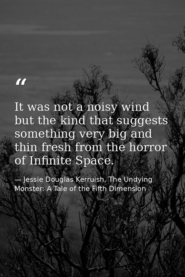 It was not a noisy wind but the kind that suggests something very big and thin fresh from the horror of Infinite Space. — Jessie Douglas Kerruish, The Undying Monster: A Tale of the Fifth Dimension