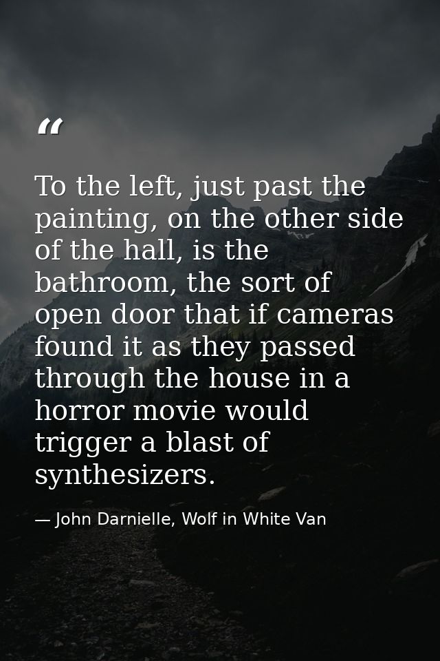 To the left, just past the painting, on the other side of the hall, is the bathroom, the sort of open door that if camer — John Darnielle, Wolf in White Van