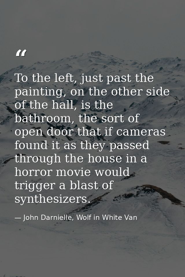 To the left, just past the painting, on the other side of the hall, is the bathroom, the sort of open door that if camer — John Darnielle, Wolf in White Van